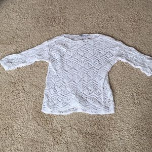 Crocheted white 3/4 sleeve top